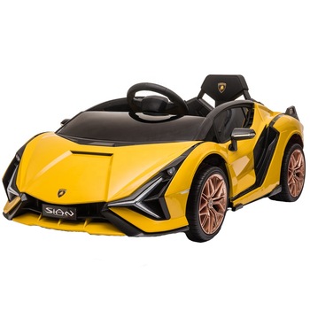 Masinuta electrica 12V cu roti EVA si scaun din piele Lamborghini Sian Galben Masinuta electrica 12V cu roti EVA si scaun din piele Lamborghini Sian Galben