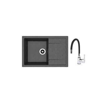 Set chiuveta granit 760x510 mm si Baterie SanDonna F 995 pipa flexibila, cu aerator, cartus ceramic, Negru Set chiuveta granit 760x510 mm si Baterie SanDonna F 995 pipa flexibila, cu aerator, cartus ceramic, Negru