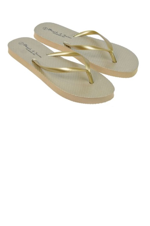 Slapi dama, flip-flop cu barete aurii, talpa bej-auriu
