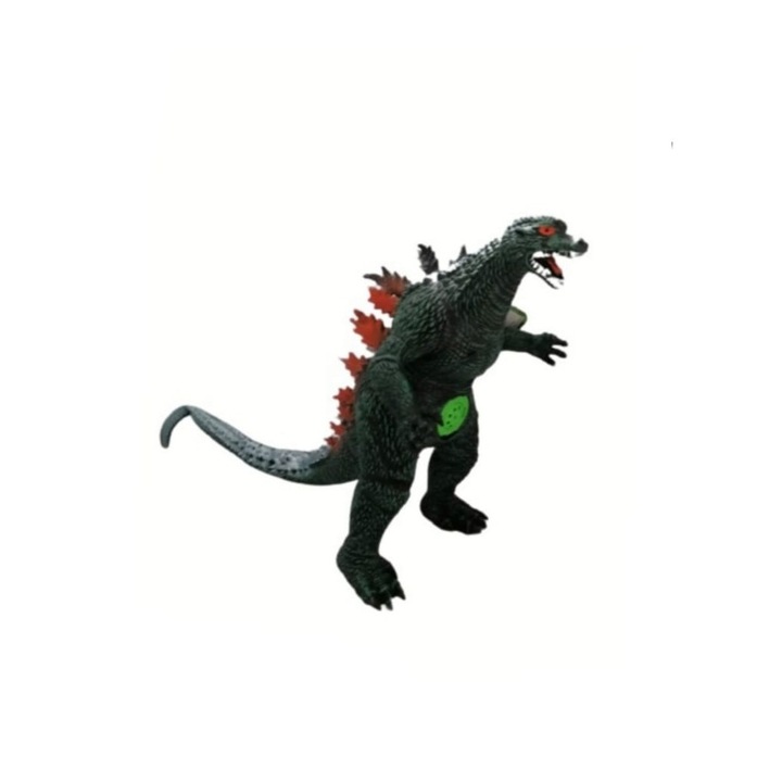 Figurina Godzilla de jucarie , 68 cm x 40 cm , cu sunete specifice de dinozaur , cu baterii din cauciuc moale , Verde