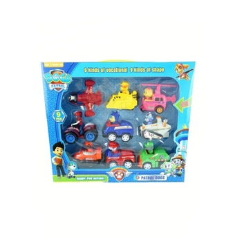 Set 9 figurine cu eroii din Patrula Catelusilor in masinute , 7 cm Set 9 figurine cu eroii din Patrula Catelusilor in masinute , 7 cm