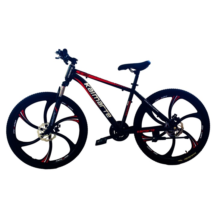 Bicicleta Mountain Bike – KAIMARTE, AP10, 26 inch, genti aluminiu turnate, 6 spite, cadru otel, frane mecanice pe disc fata/spate, suspensie, fata 21 de viteze, culoare negru