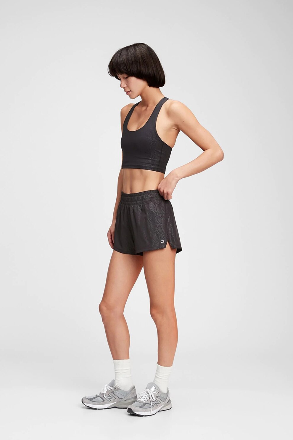 GAP, Pantaloni scurti cu talie elastica, Negru stins/Gri inchis