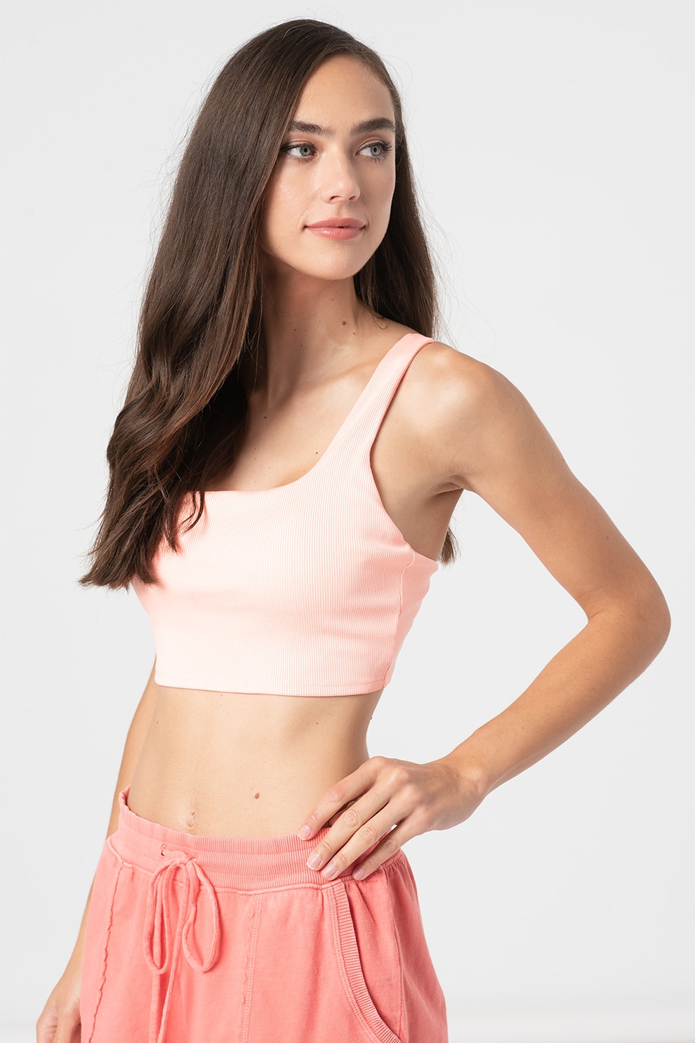 GAP, Bustiera din jerseu cu aspect striat, cu suport minim, Roz somon