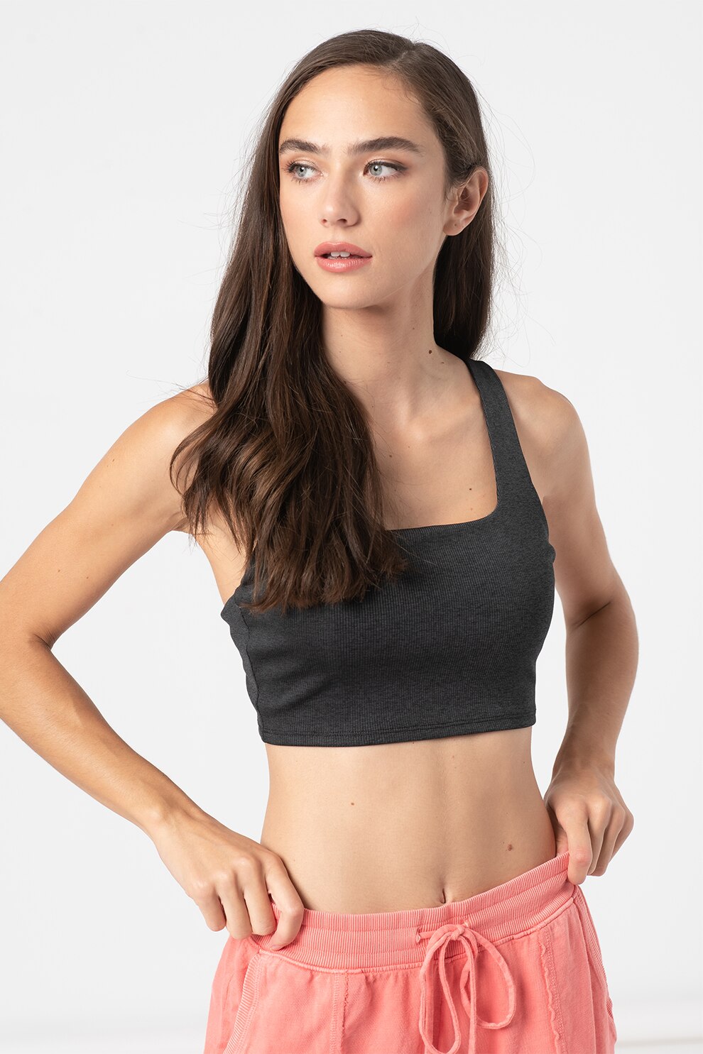 GAP, Bustiera din jerseu cu aspect striat, cu suport minim, Negru