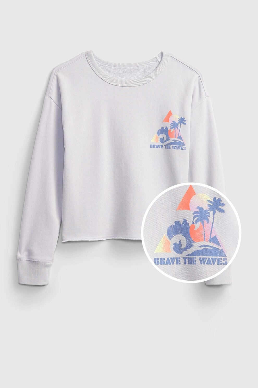 GAP, Bluza sport cu maneci cazute, Alb/Albastru lavanda/Oranj