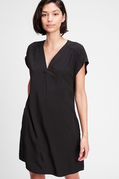 GAP, Rochie mini cu decolteu in V si model, Negru GAP, Rochie mini cu decolteu in V si model, Negru