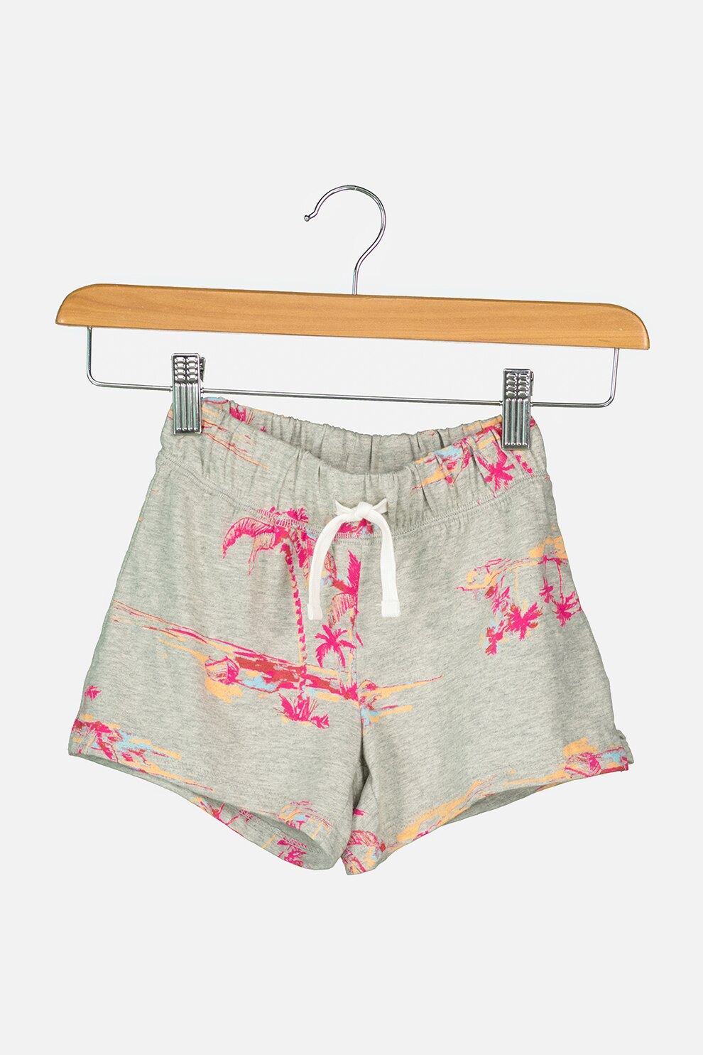 GAP, Pantaloni scurti de bumbac cu imprimeu si talie elastica, Gri/Fucsia