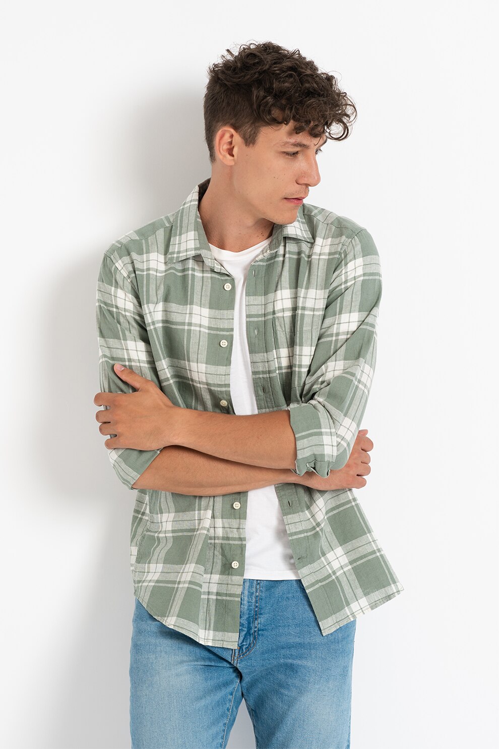 GAP, Camasa cu maneci lungi si dungi, verde feriga, verde pal