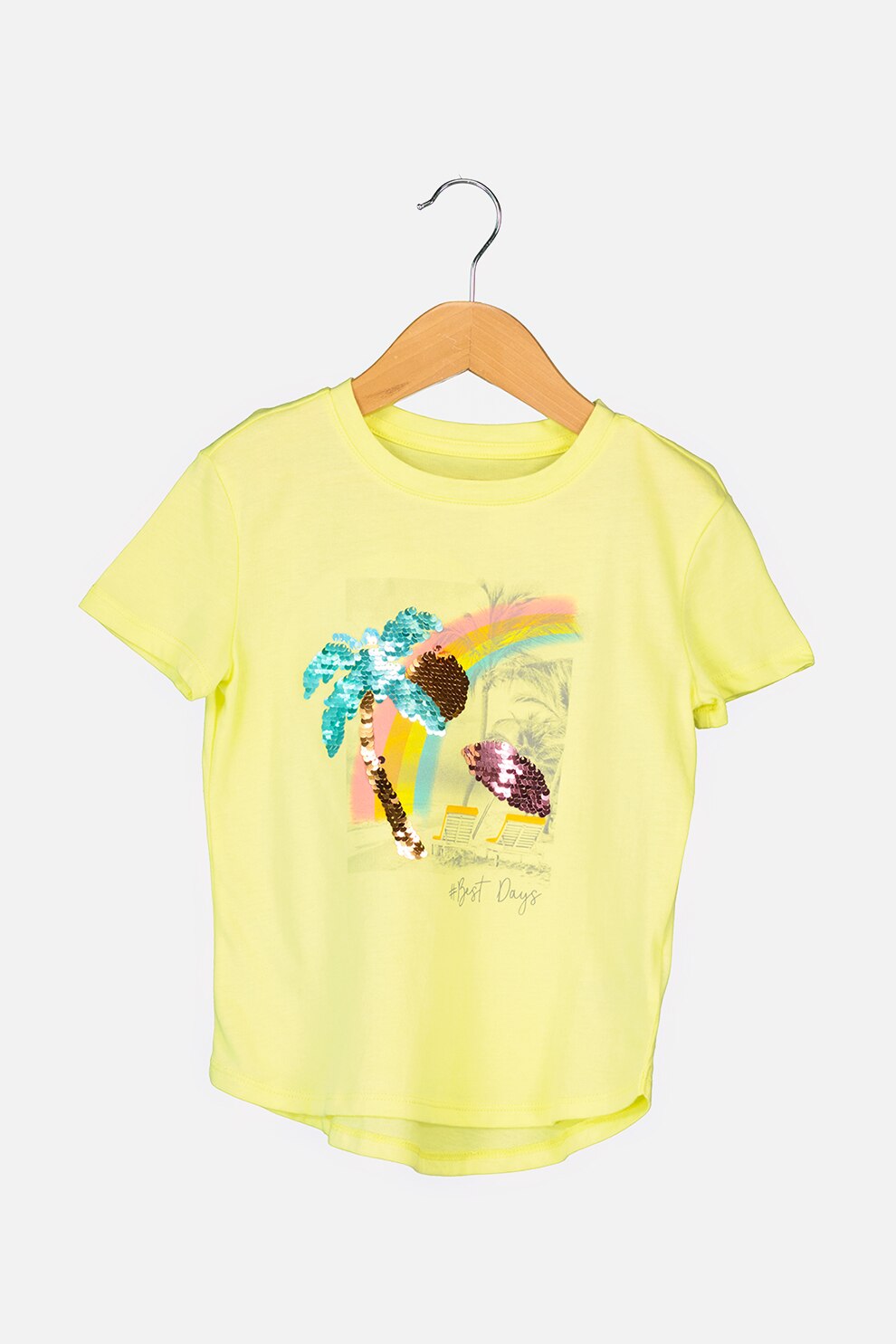 GAP, Tricou de bumbac cu paiete, Galben/Turcoaz