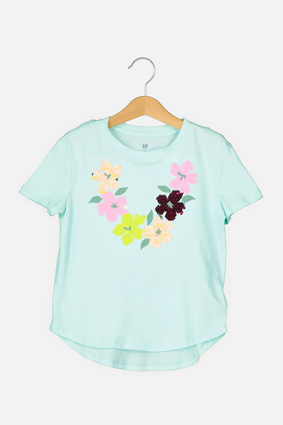 GAP, Tricou de bumbac cu paiete, Verde menta/Roz/Rosu