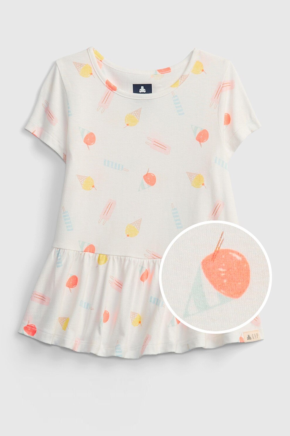 GAP, Tricou din bumbac cu terminatie peplu, Alb/Orange/Galben