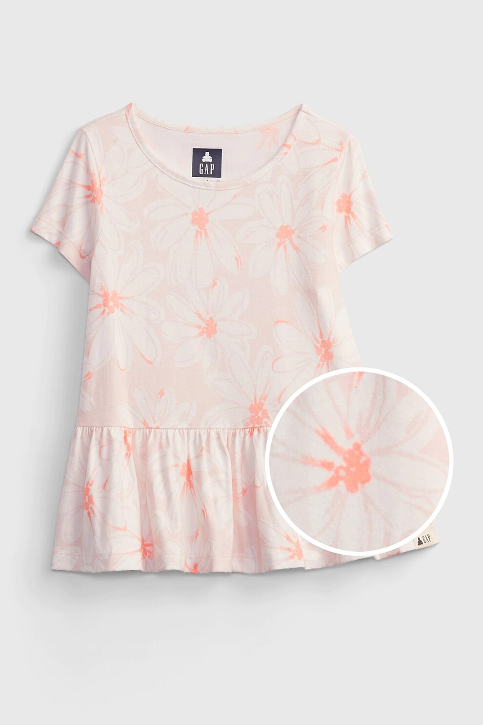 GAP, Tricou din bumbac cu terminatie peplu, Roz pal/alb/oranj
