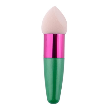 Burete makeup cu maner, pentru fondul de ten - beige + green Burete makeup cu maner, pentru fondul de ten - beige + green