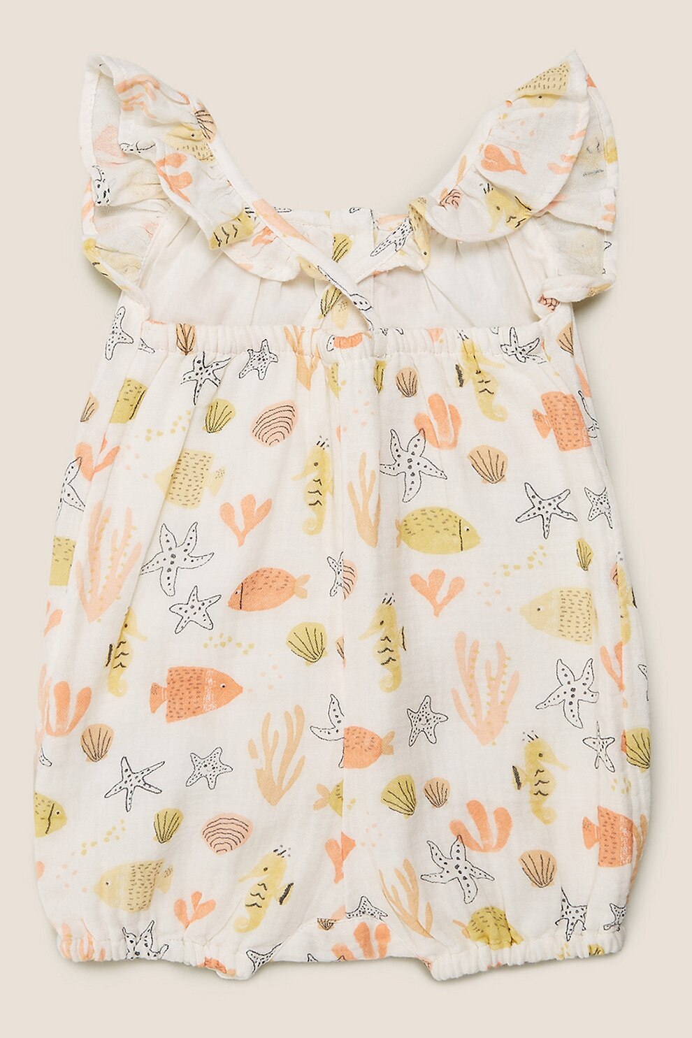 Marks & Spencer, Salopeta scurta din bumbac cu imprimeu, Alb fildes/oranj/galben