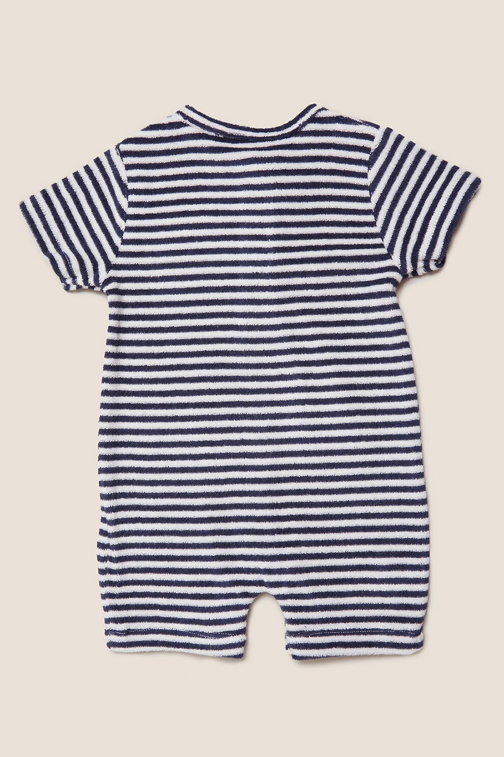 Marks & Spencer, Salopeta scurta cu model in dungi si buzunar pe piept, Bleumarin/Alb