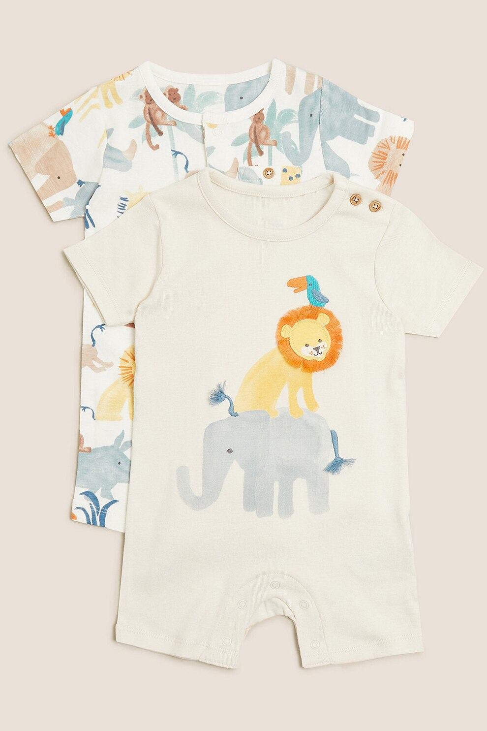 Marks & Spencer, Set de salopete scurte din bumbac, 2 piese, baieti, Alb/Albastru prafuit