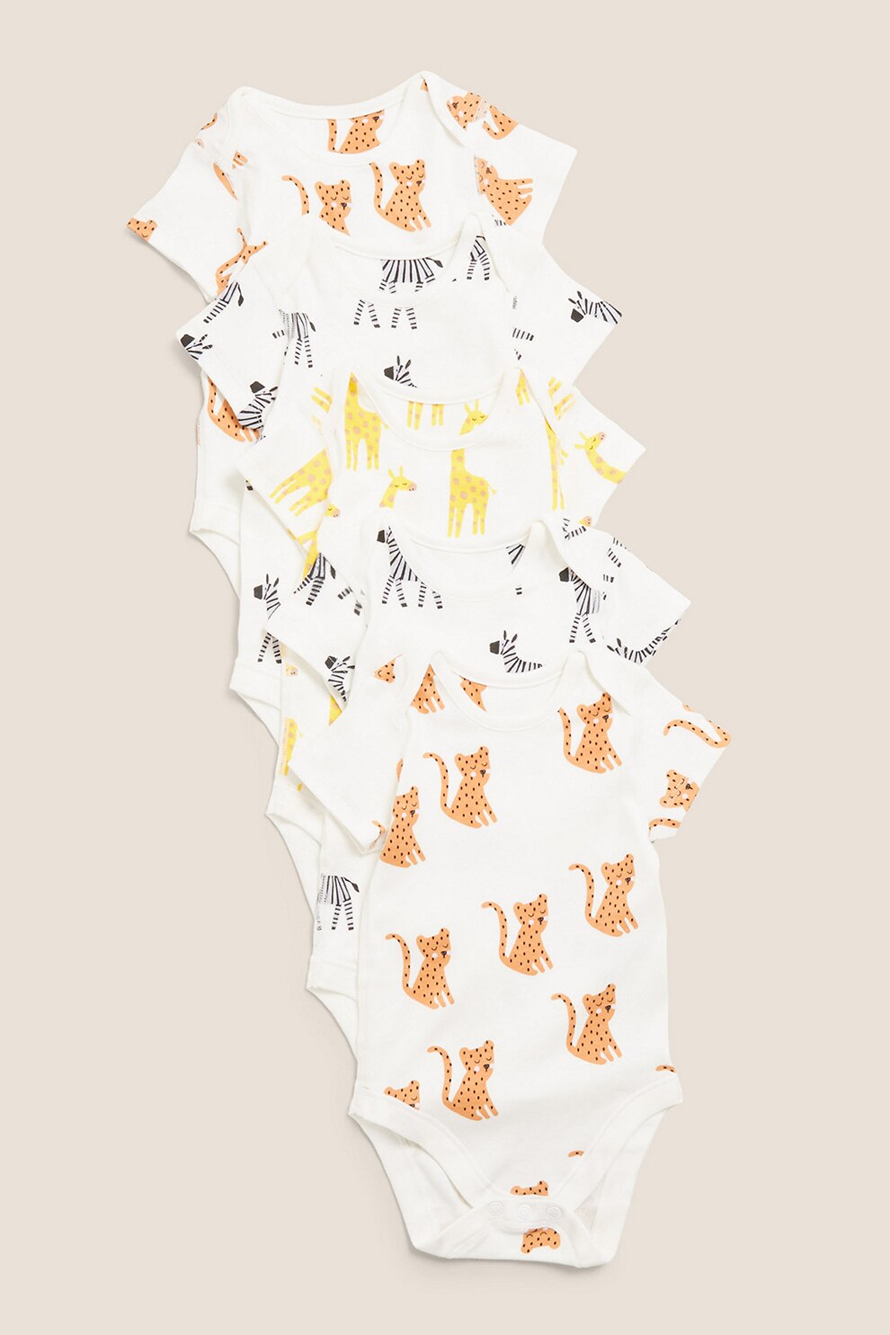 Marks & Spencer, Set de body-uri cu imprimeu, 5 piese, fete, Alb/Oranj/Negru