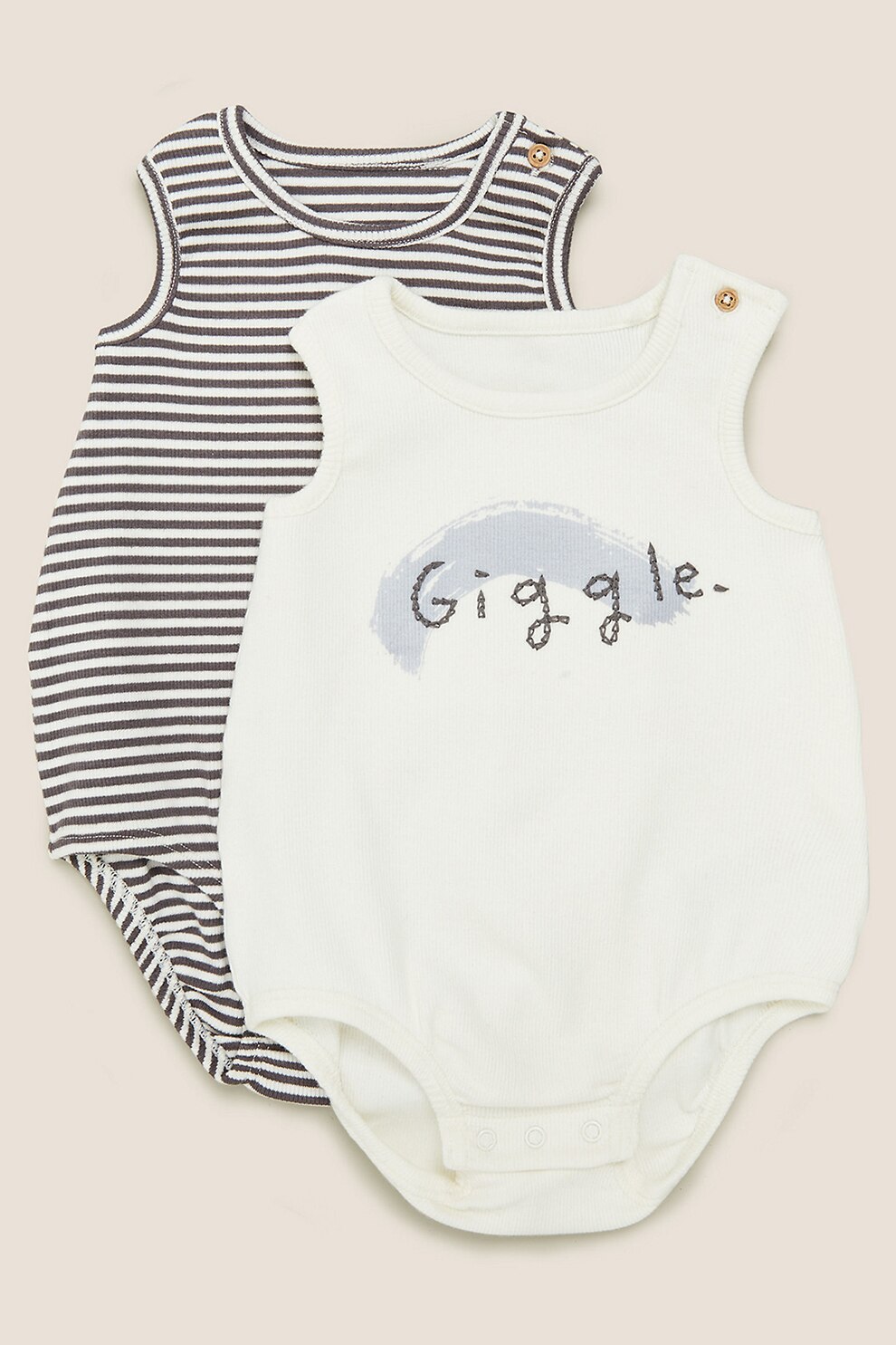 Marks & Spencer, Set de body-uri cu imprimeu, 2 piese, baieti, Gri inchis/Alb