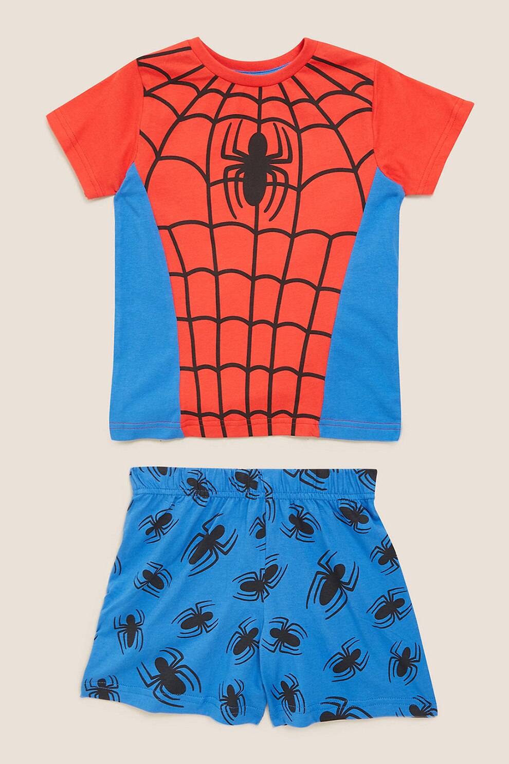 Marks & Spencer, Pijama scurta cu imprimeu cu Spider-Man, Rosu/Albastru/Negru