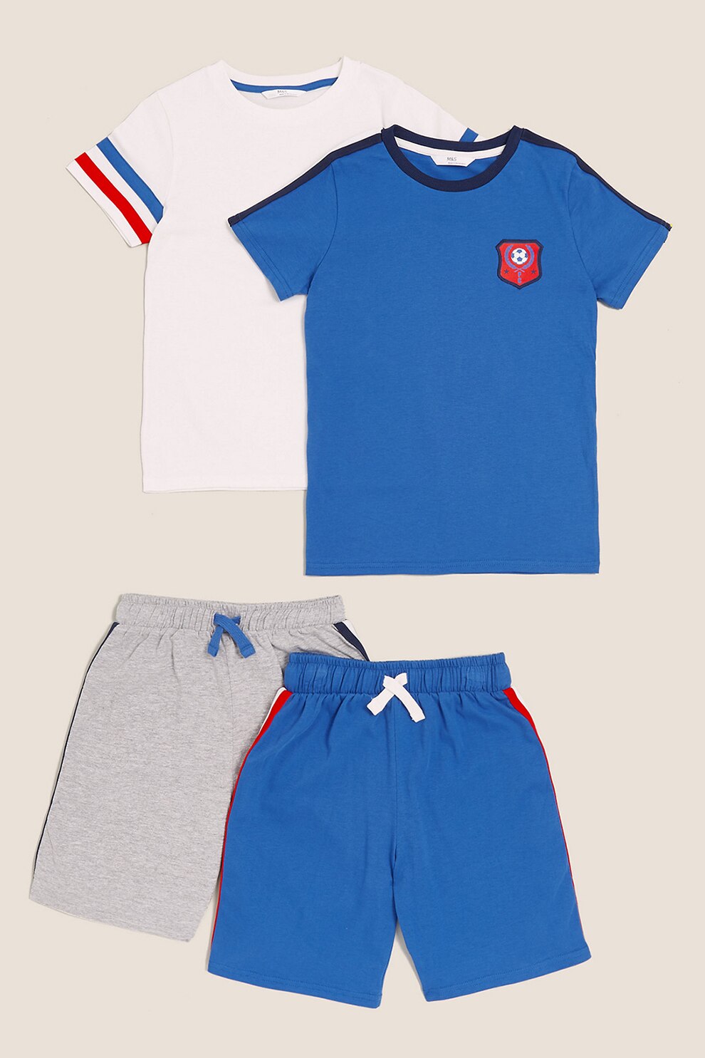 Marks & Spencer, Set de pijamale scurte din jerseu, 2 perechi, baieti, Albastru royal/alb/gri melange