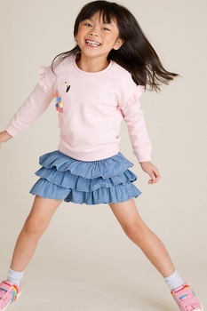 Marks & Spencer, Fusta-pantaloni din denim cu model stratificat, Albastru inchis Marks & Spencer, Fusta-pantaloni din denim cu model stratificat, Albastru inchis