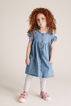 Marks & Spencer, Rochie din material chambray cu nasturi, Albastru prafuit Marks & Spencer, Rochie din material chambray cu nasturi, Albastru prafuit