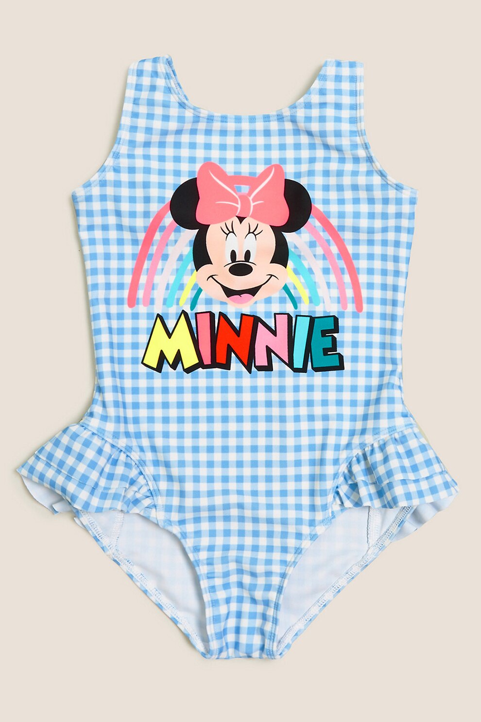 Marks & Spencer, Costum de baie intreg cu imprimeu cu Minnie Mouse, Albastru/Alb/Roz, 116-122 CM