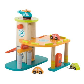 Jucarie garaj din lemn, 3 masini, 1 elicopter, 3 ani+, Andreu Toys Jucarie garaj din lemn, 3 masini, 1 elicopter, 3 ani+, Andreu Toys