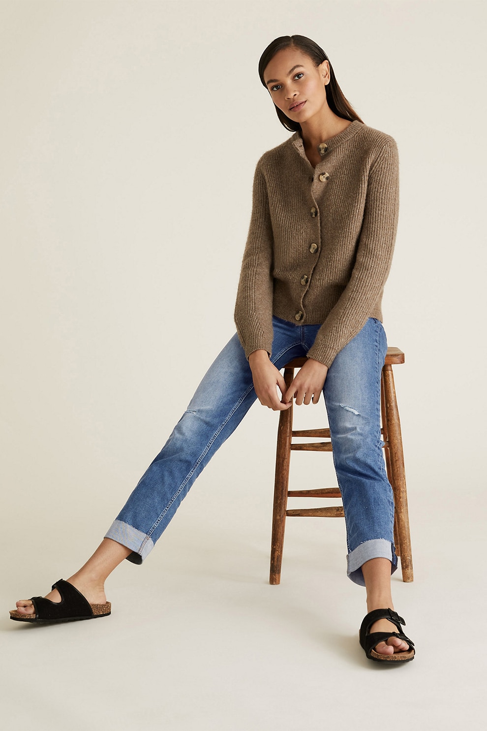 Marks & Spencer, Blugi din amestec de bumbac cu croiala dreapta, Albastru inchis