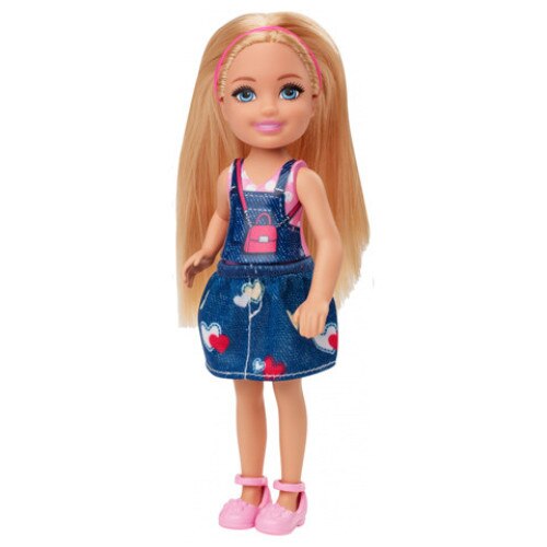 Papusa Barbie, Chelsea cu par blond si sarafan, 15 cm