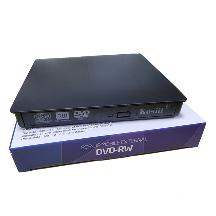 Unitate optica CD/DVD externa Kosiil®, USB 3.0, Tip-C, CD/ DVD +/- RW, Negru