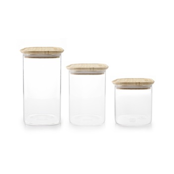 Set 3 recipiente depozitare alimente Ibili-Borosilicato, sticla borosilicata/bambus, transparent/maro Set 3 recipiente depozitare alimente Ibili-Borosilicato, sticla borosilicata/bambus, transparent/maro