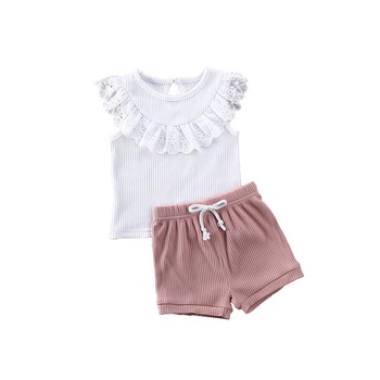 Compleu fetite, 2 piese, pantaloni scurti si top cu volan, Zoreya, bumbac Compleu fetite, 2 piese, pantaloni scurti si top cu volan, Zoreya, bumbac