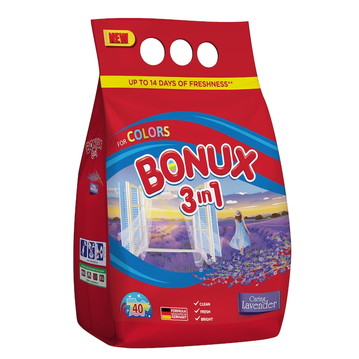 Bonux mosópor színes ruhákhoz, 3kg, 40 mosás, Levendula