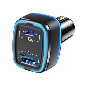 Incarcator Auto 120W, 5V, 2 Porturi USB, USB-C, USAMS, Negru Incarcator Auto 120W, 5V, 2 Porturi USB, USB-C, USAMS, Negru