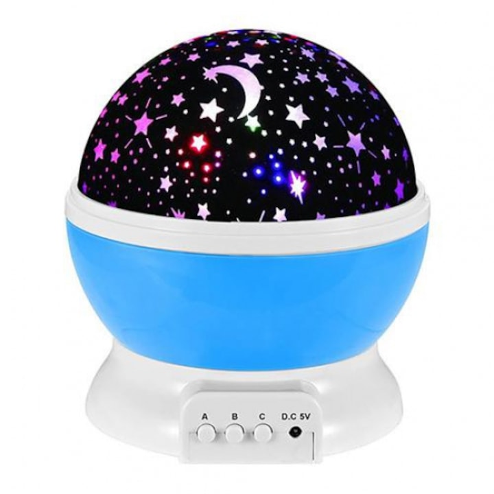 SKYSTAR Éjjeli lámpa forgó csillagos égbolttal, LED éjszakai fény gyermekeknek, USB kábellel - Kék