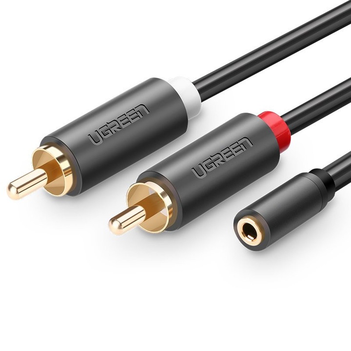Ugreen 3,5 mm-es mini jack audiokábel (anya) - 2RCA (férfi) 25 cm-es szürke (AV102 10561)