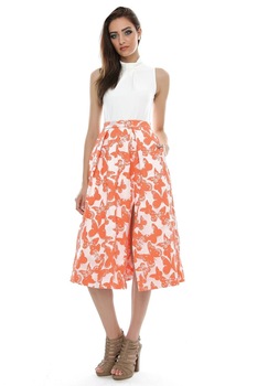 Rochie crem, ROH, cu fusta cu imprimeu floral portocaliu, 44 Rochie crem, ROH, cu fusta cu imprimeu floral portocaliu, 44