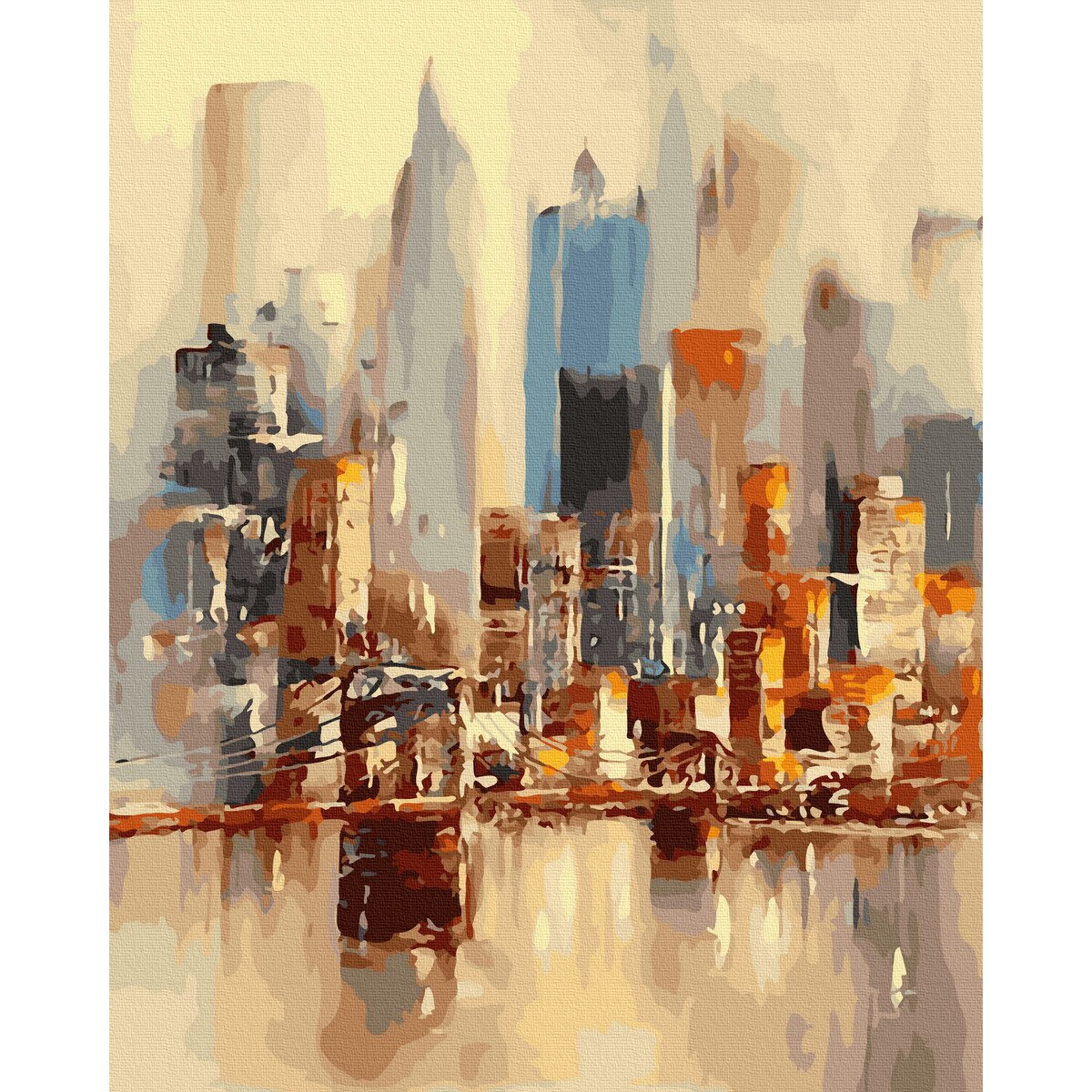 Set picturi pe numere, panza pe rama, Abstract city, 50x65cm, culori acrilice, pensule, panza incadrata pe o rama de lemn