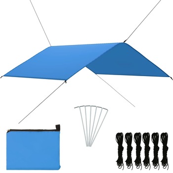 Set prelata-copertina de exterior, vidaXL, Tesatura din poliester 180 T cu invelis din PA, 4 x 4 m, Albastru Set prelata-copertina de exterior, vidaXL, Tesatura din poliester 180 T cu invelis din PA, 4 x 4 m, Albastru