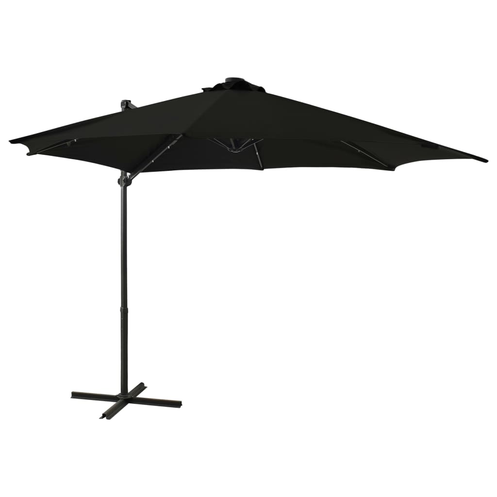 Umbrela suspendata cu stalp si LED-uri vidaXL, 300 x 238 cm, Negru
