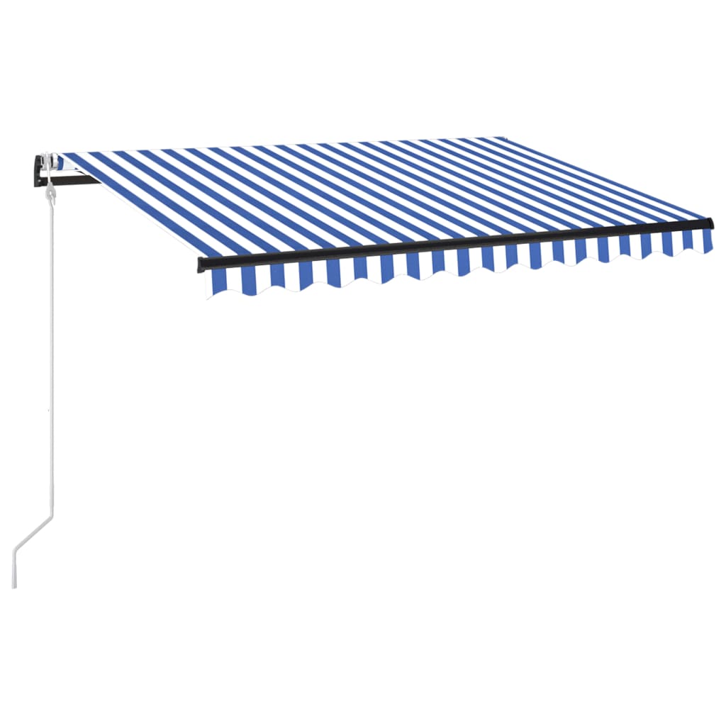 Copertina retractabila cu senzor de vant si LED vidaXL, Aluminiu, 300 x 250 cm, Albastru/Alb