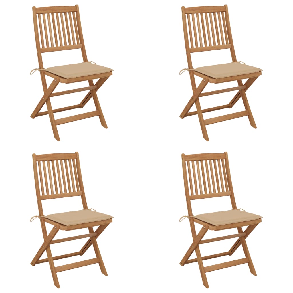 Set de 4 scaune pliabile de gradina, vidaXL, Lemn de acacia, 48,5 x 57 x 91 cm, 4 cm, Maro/Bej