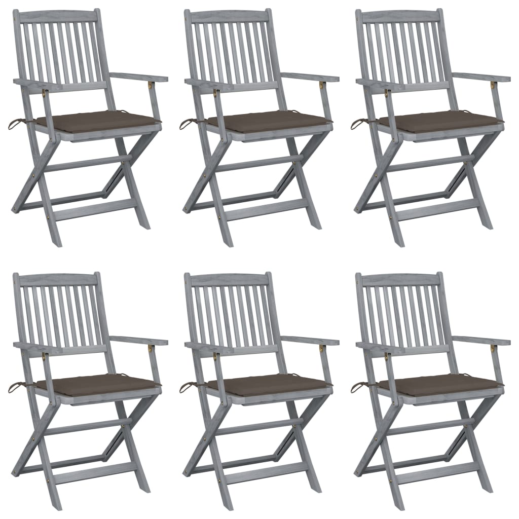 Set de 6 scaune pliabile de gradina, vidaXL, Lemn de acacia, 54 x 57 x 91 cm, 4 cm, Gri/Antracit