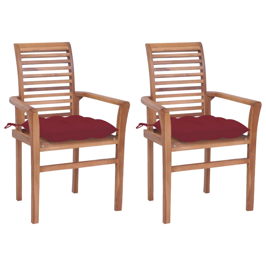 Set de 2 scaune de masa, vidaXL, Lemn masiv de tec, 62 x 56,5 x 94 cm, 7 cm, Maro/Perne grena