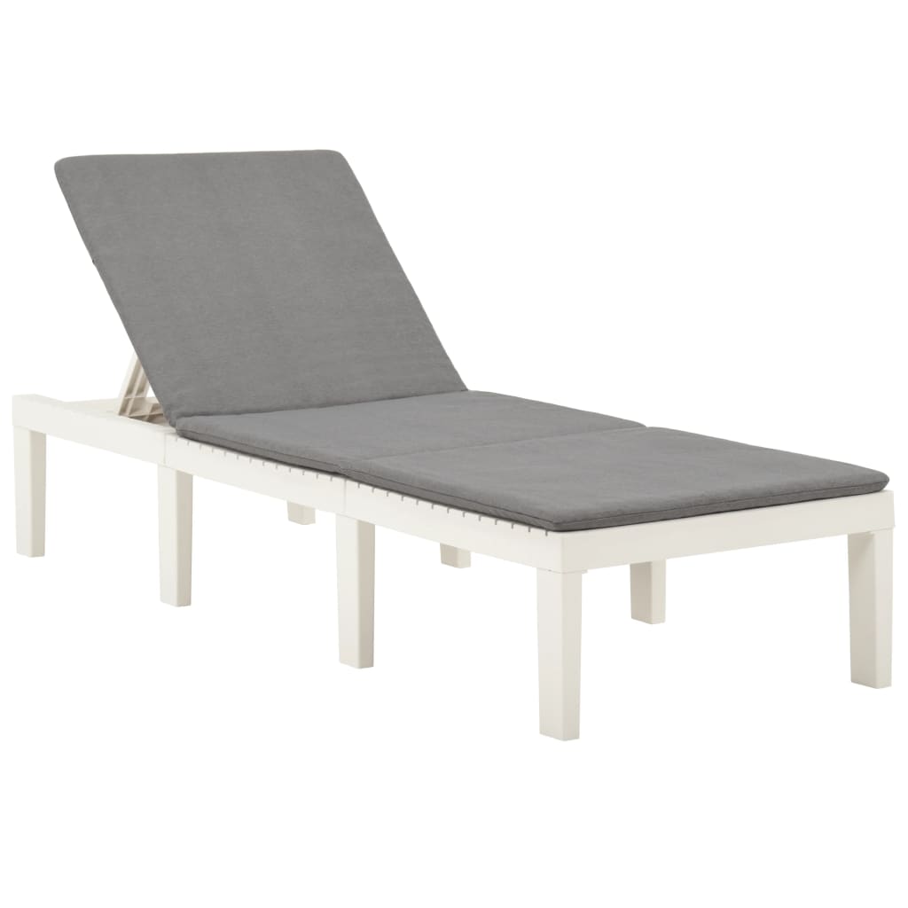 Sezlong din plastic pliabil cu perna, vidaXL, Plastic, 195 x 65 x 32 cm, Alb