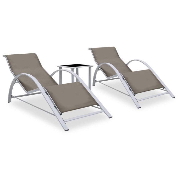 Set scaune pliante Zakito Europe, aluminiu, textilene, negru-argintiu, taupe, 167x60x66cm, 41x41x45cm
