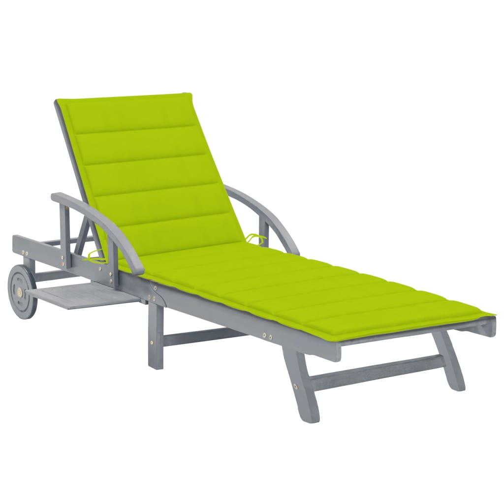 Sezlong de gradina cu perna vidaXL, Lemn de acacia, 200 x 68 x 30/86 cm, Gri/Verde deschis