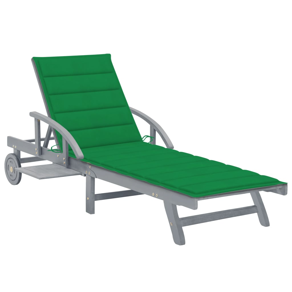 Sezlong de gradina cu perna vidaXL, Lemn de acacia, 200 x 68 x 30/86 cm, Gri/Verde